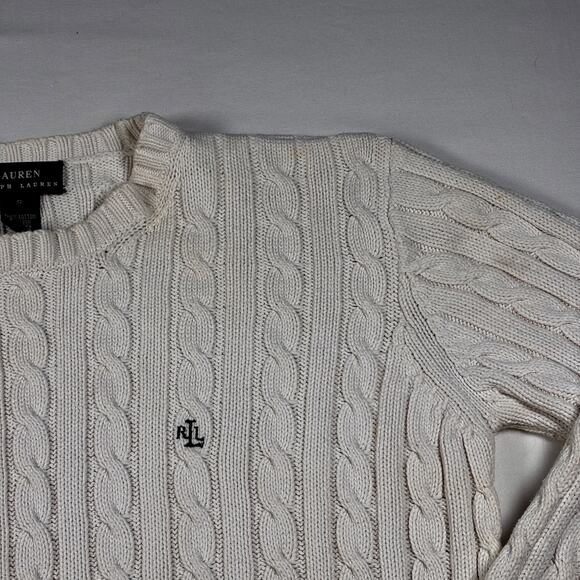 Vintage 1990s LAUREN Ralph Lauren White Cable Knit Sweater Green Label AS IS - Picture 3 of 16